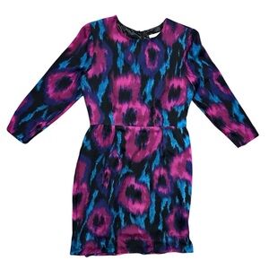 Hutch Anthropologie Floristry Watercolor Dress Purple Blue Long Sleeve Size 8